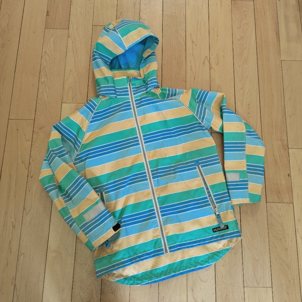 Villervalla Striped Rain Jacket in Blue and Yellow - 9 Years